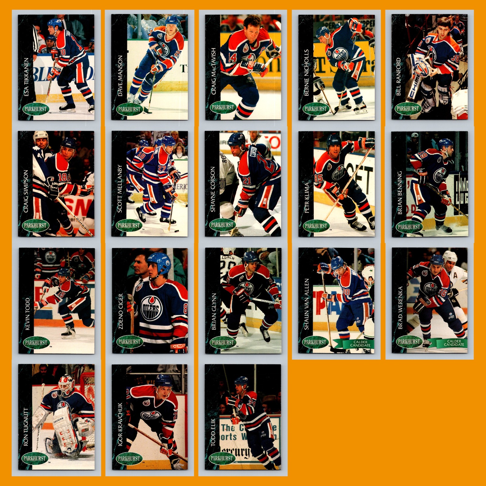 Edmonton Oilers 1992-93 Parkhurst Lot of 18 Hockey Cards All Pictured card scans. Overall card condition is Near Mint.