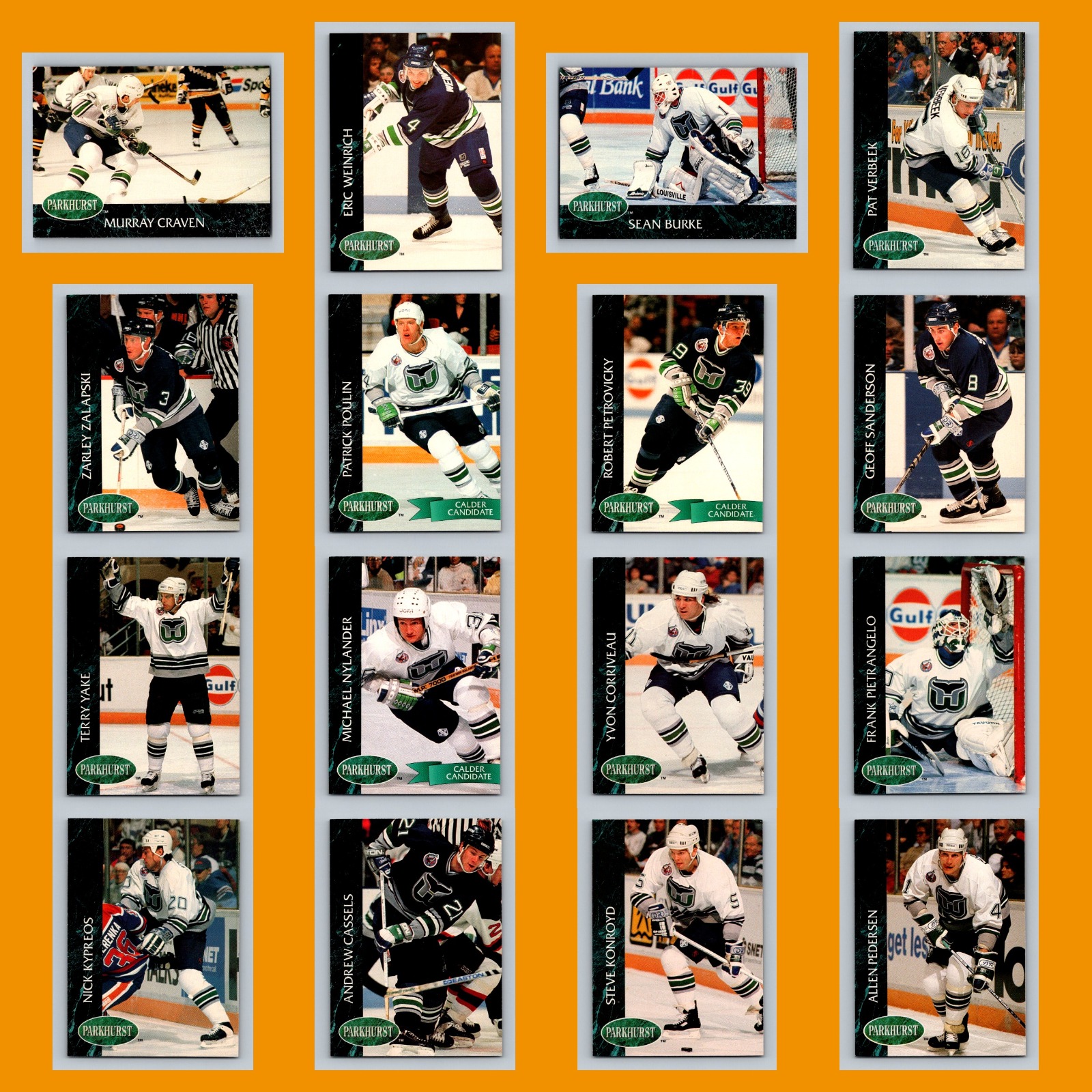 Hartford Whalers 1992-93 Parkhurst Lot of 16 Hockey Cards All Pictured card scans. Overall card condition is Near Mint.