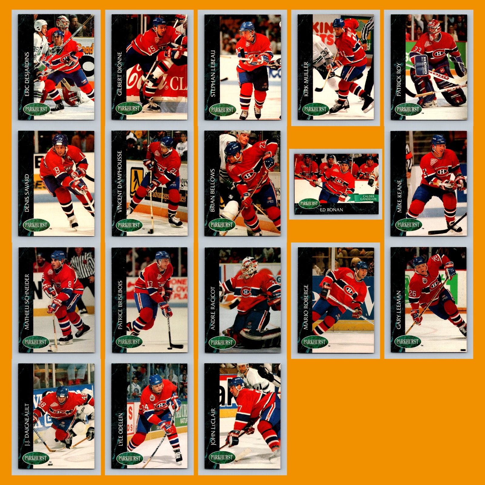 Montreal Canadiens 1992-93 Parkhurst Lot of 18 Hockey Cards All Pictured card scans. Overall card condition is Near Mint.