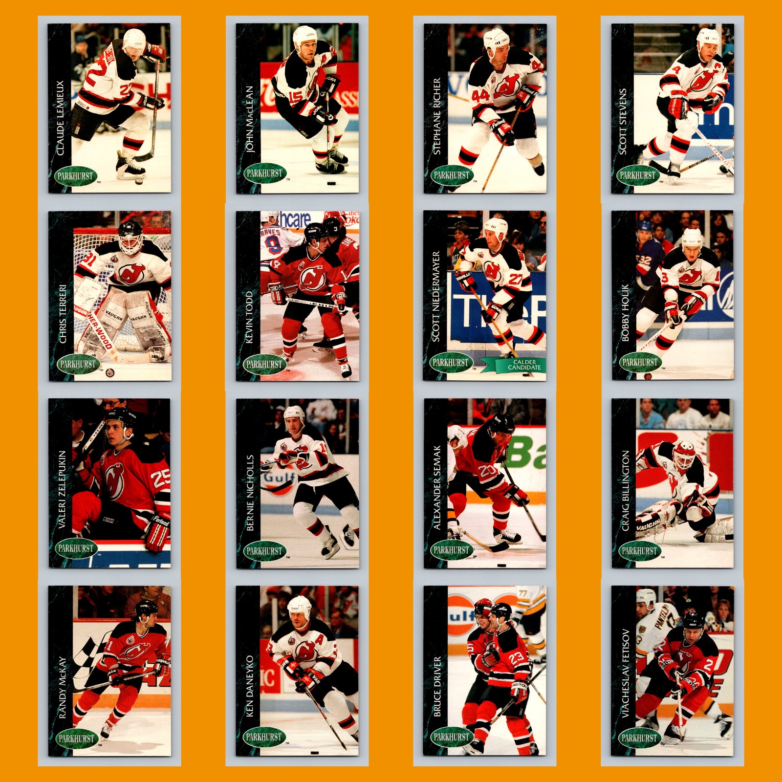 New Jersey Devils 1992-93 Parkhurst Lot of 16 Hockey Cards All Pictured card scans. Overall card condition is Near Mint.